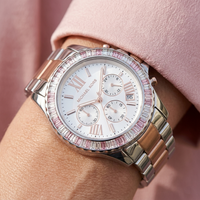 Michael Kors Everest MK7214 Two-Tone Silver & Rose Gold Baguette Crystal Women's Watch