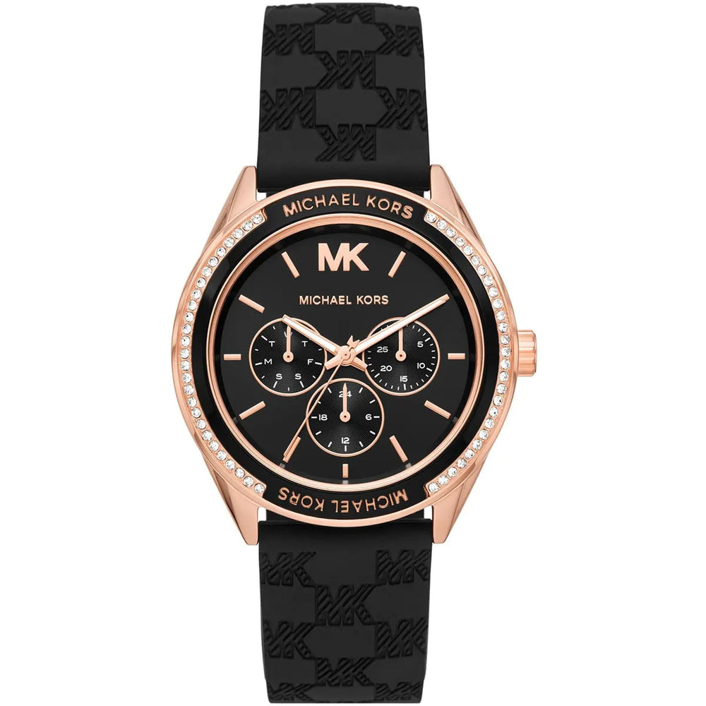 Michael Kors Jessa MK7266 Rose Gold Tone Black Dial Black Rubber Women's Watch
