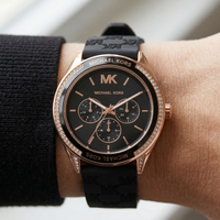 Michael Kors Jessa MK7266 Rose Gold Tone Black Dial Black Rubber Women's Watch