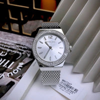 Michael Kors Lennox MK7337 Silver-Tone Watch with Mesh Bracelet and Crystal Bezel
