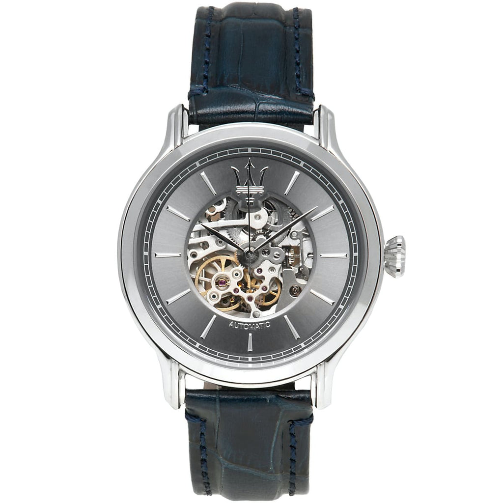 Maserati Epoca R8821118002 Gray Skeleton Automatic Blue Leather Men's Watch