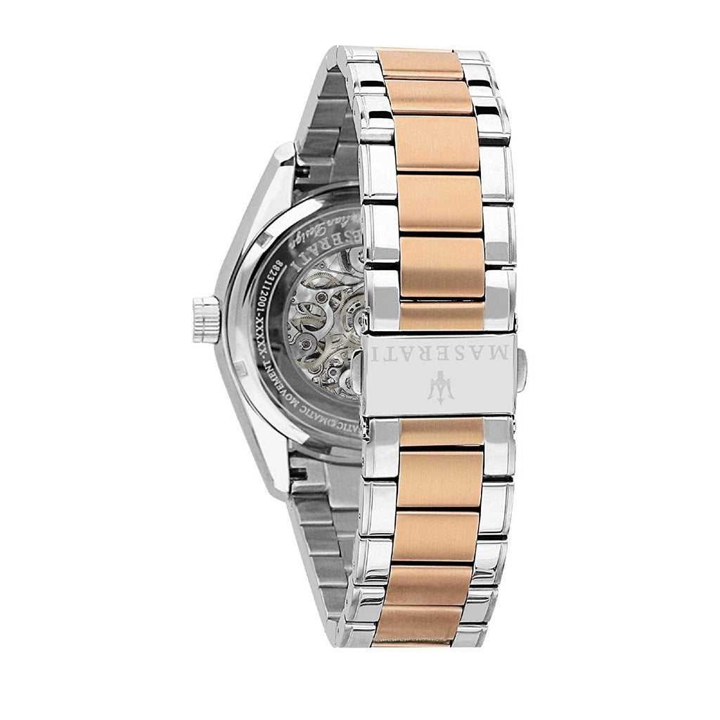 Maserati Traguardo R8823112001 Two-Tone Rose Gold White Open Heart Automatic Men's Watch