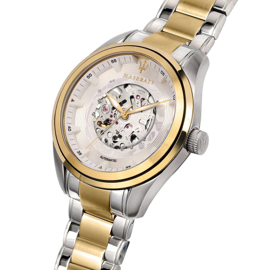 Maserati Traguardo R8823112003 Two-Tone Gold White Open Heart Automatic Men's Watch