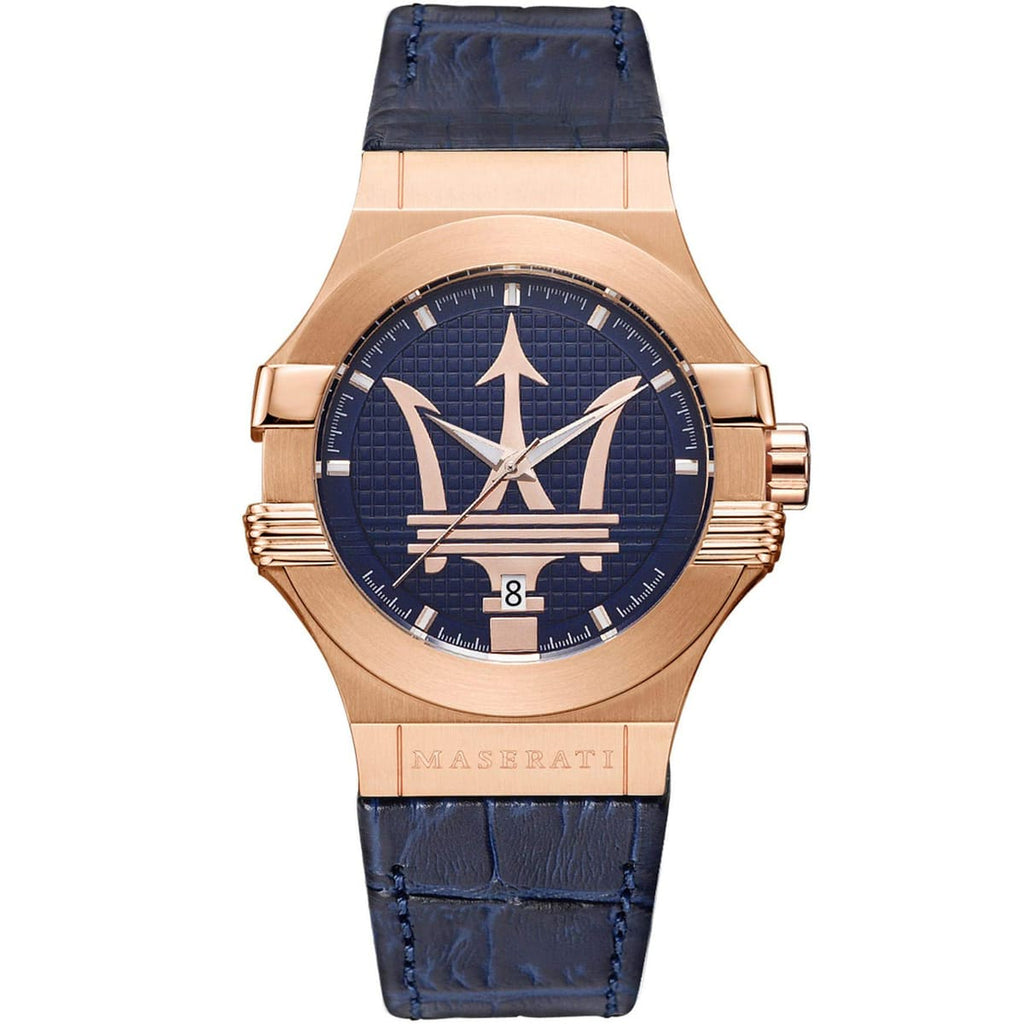 Maserati Potenza 4800Rose Gold Blue Dial Leather Men's Watch