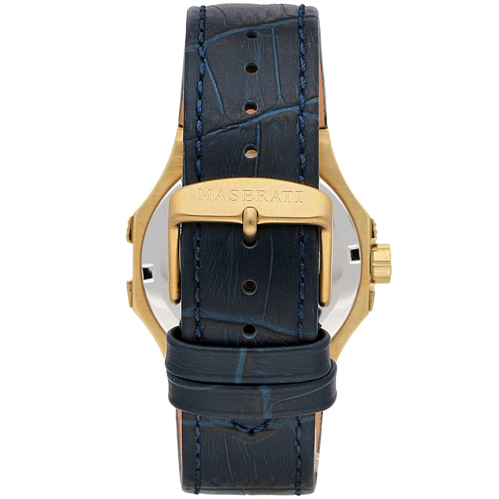 Maserati Potenza R8851108035 Gold Case Blue Dial Leather Men's Watch