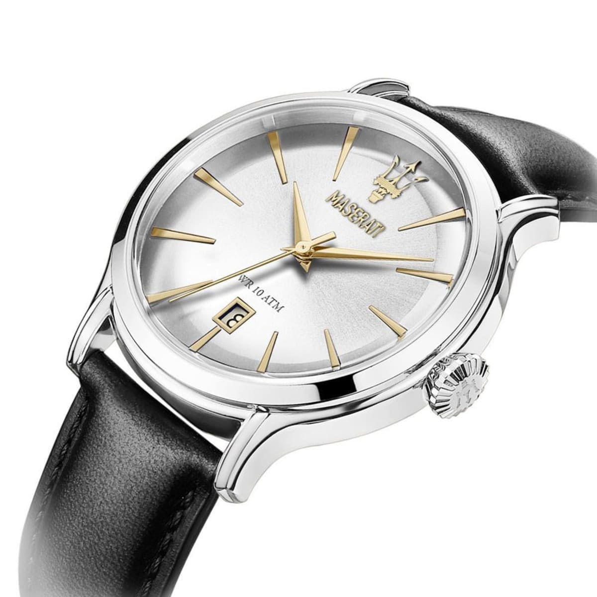 Maserati Epoca R8851118002 Silver Dial Gold Accents Black Leather Men's Watch
