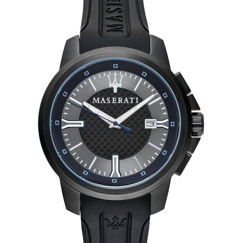 Maserati Sfida R8851123004 Black Carbon Fiber Dial Rubber Men's Watch