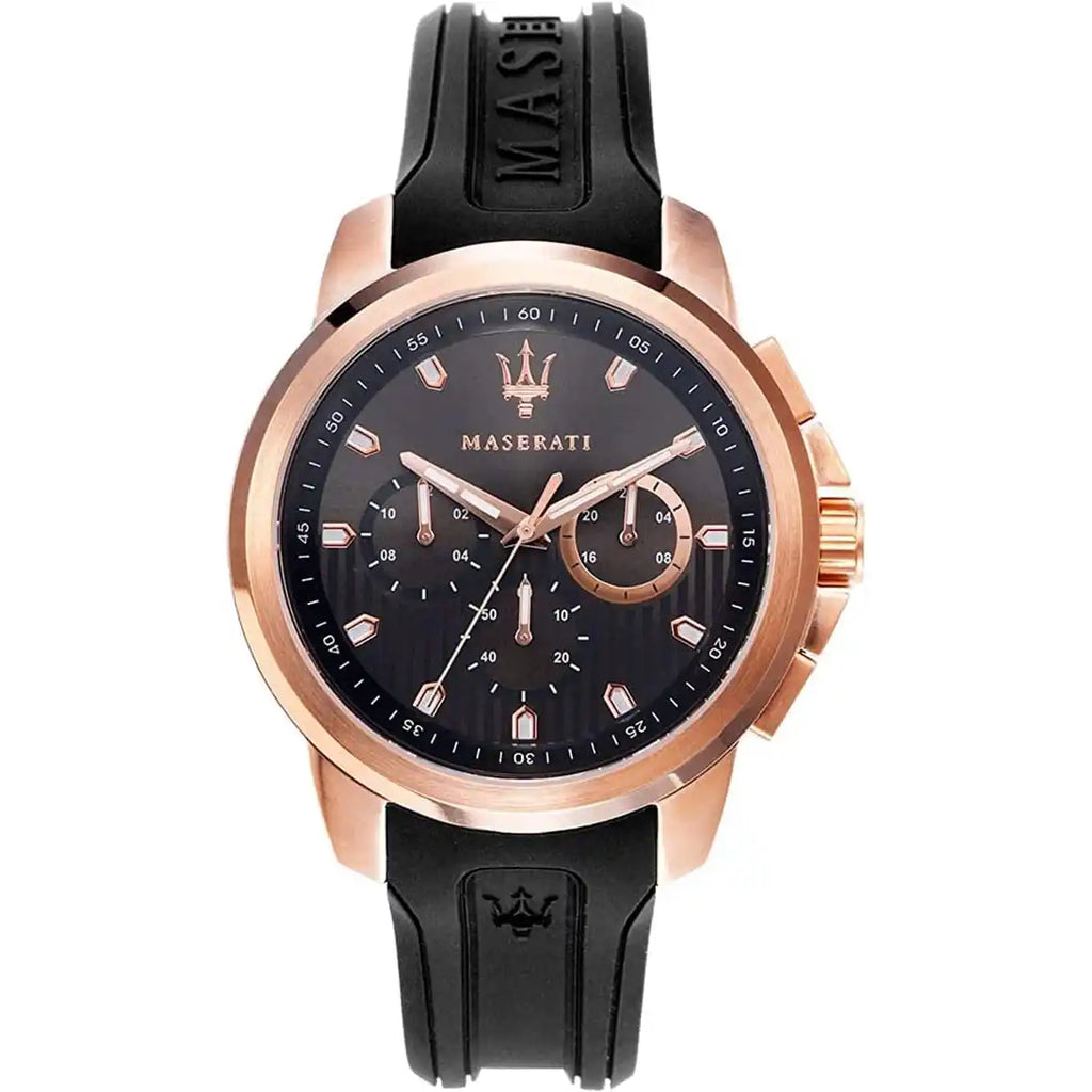 Maserati Sfida R8851123008 Rose Gold Black Dial Rubber Men's Watch