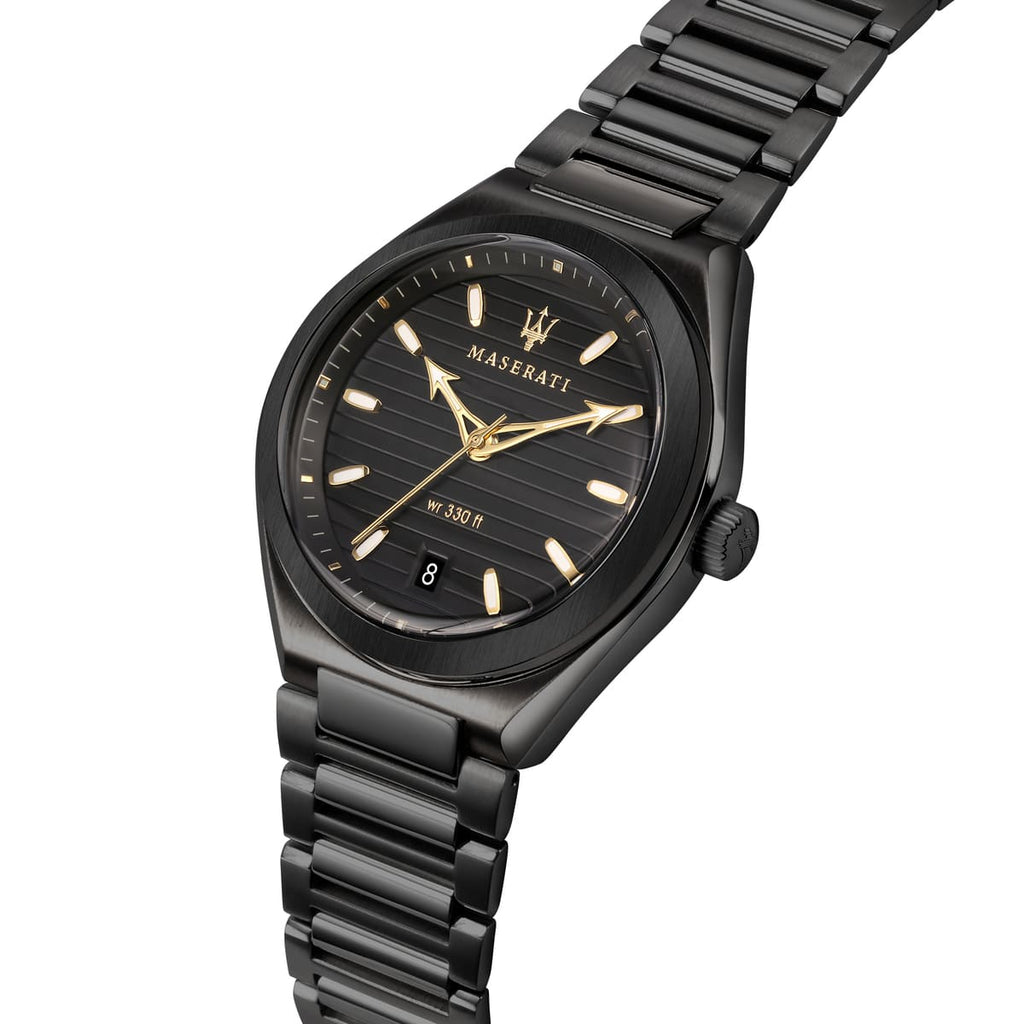 Maserati Triconic R8853139004 All Black Gold Accents Metal Men's Watch