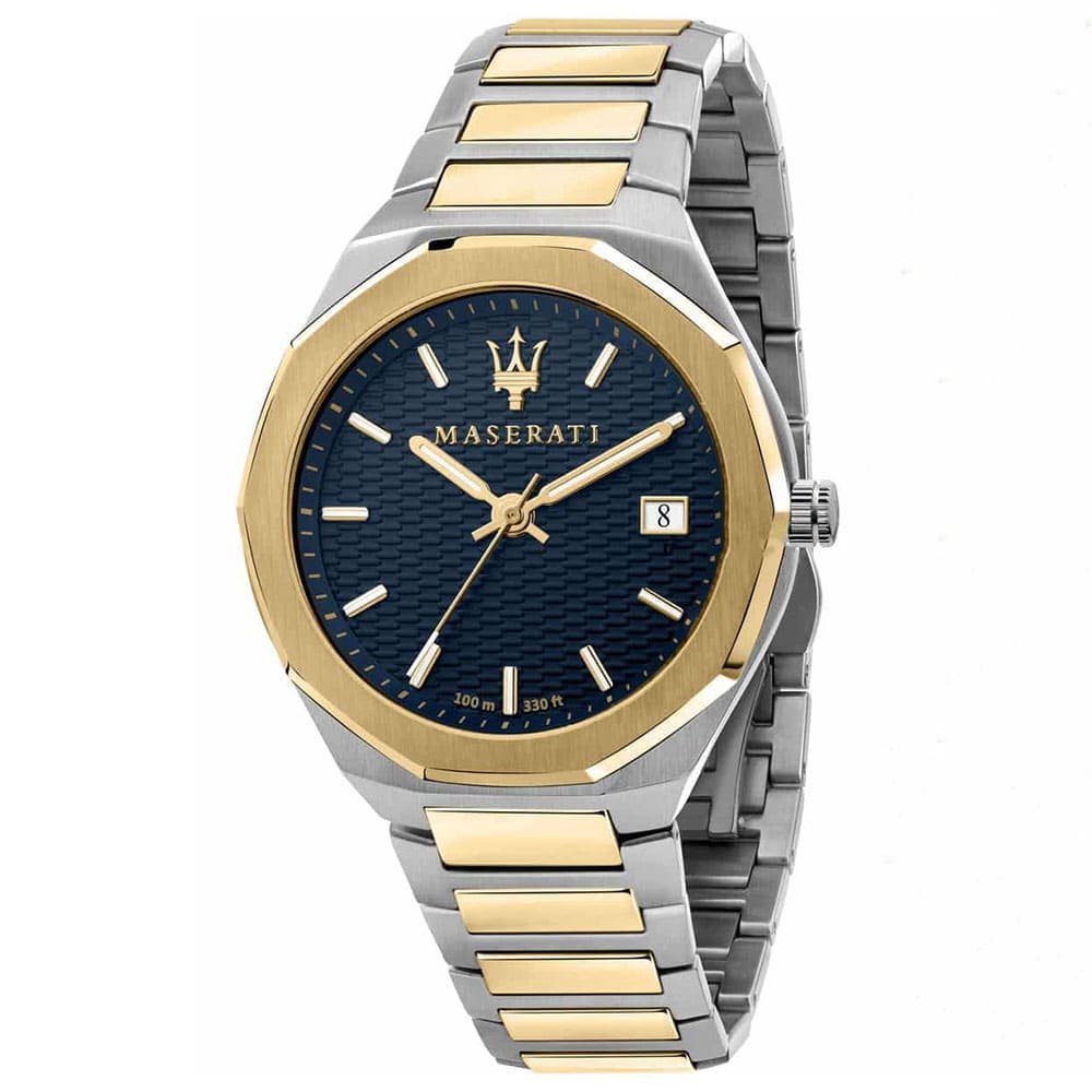 Maserati Stile R8853142008 Two-Tone Silver Gold Blue Waffle Dial Men's Watch