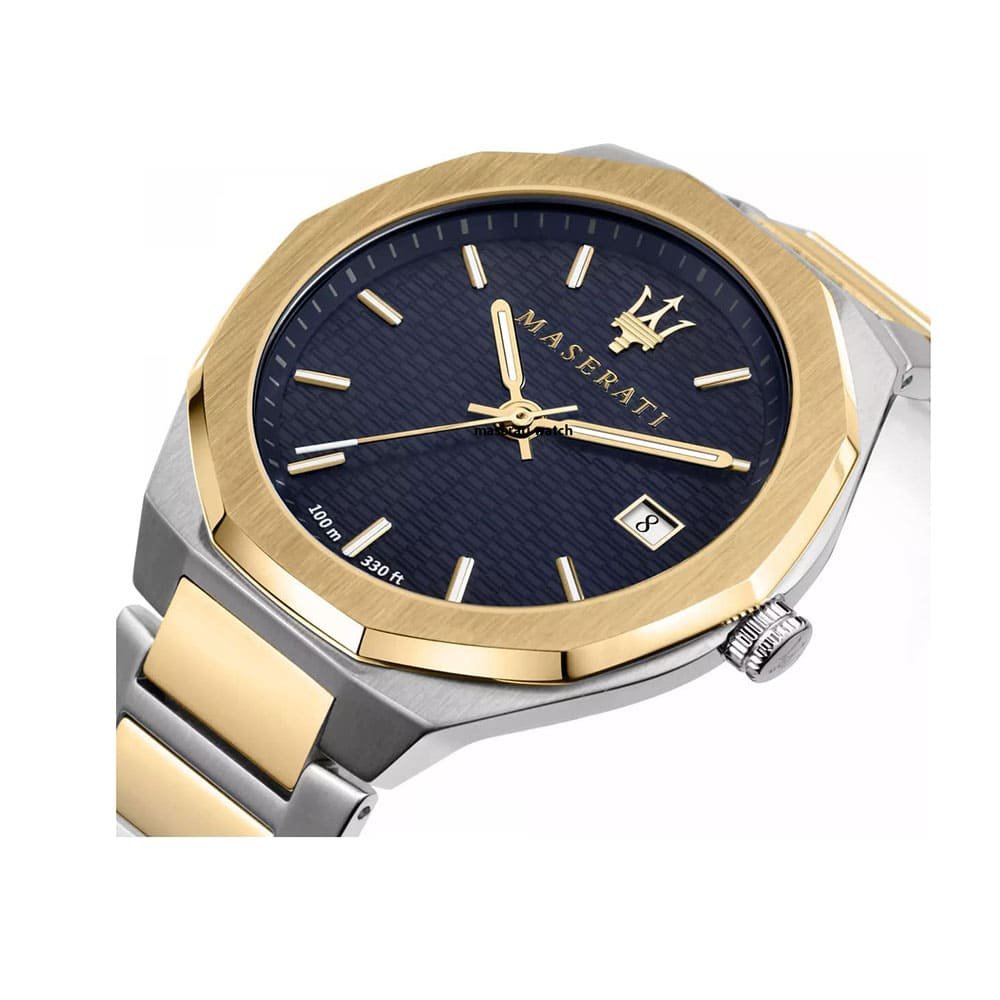 Maserati Stile R8853142008 Two-Tone Silver Gold Blue Waffle Dial Men's Watch