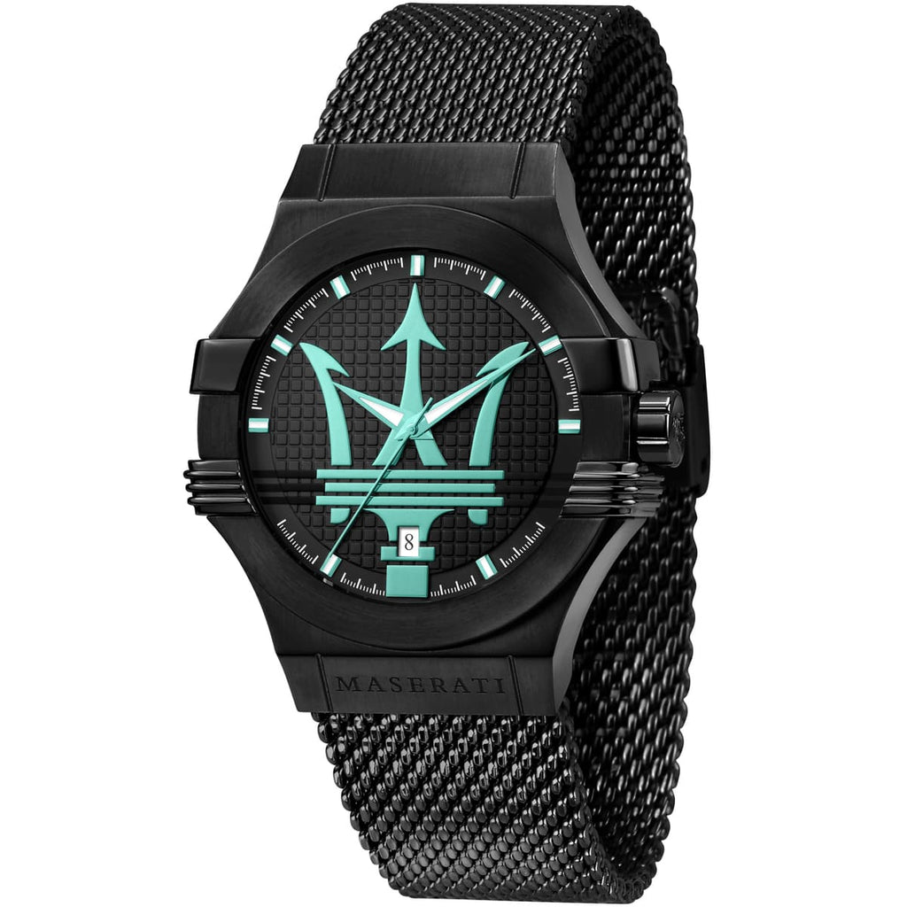 Maserati Potenza R8853144002 Black Case Tiffany Blue Trident Mesh Men's Watch