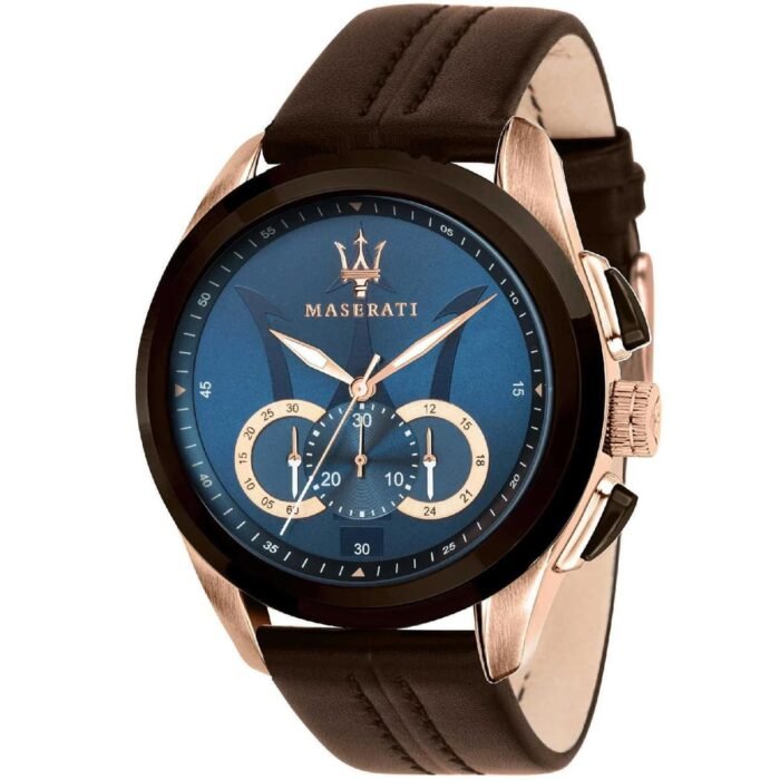 Maserati Traguardo R8871612024 Rose Gold Case Blue Dial Brown Leather Watch