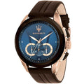 Maserati Traguardo R8871612024 Rose Gold Case Blue Dial Brown Leather Watch
