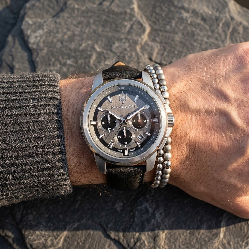 Maserati Successo R8871621006 Silver Gray Dial Leather Men's Watch