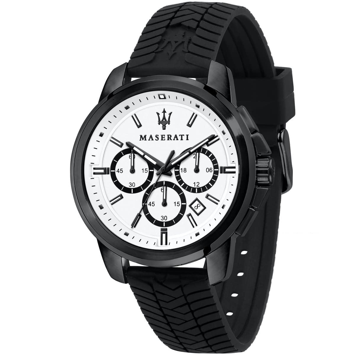 Maserati Successo R8871621010 Black Case White Dial Rubber Men's Watch