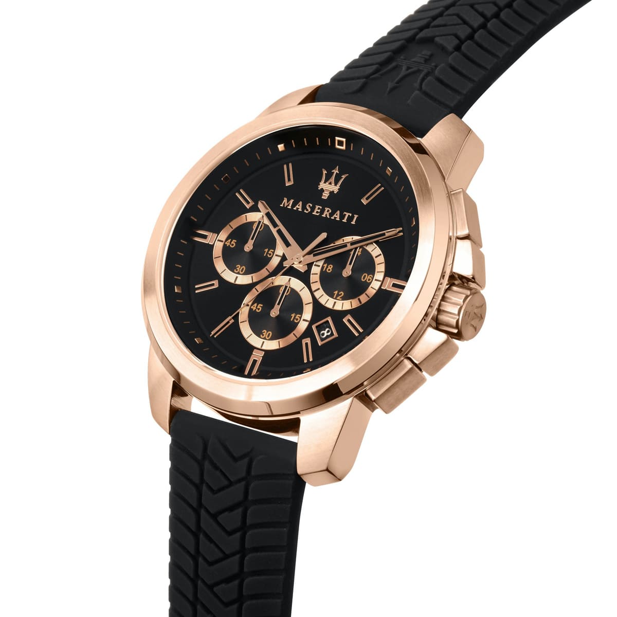 Maserati Successo R8871621012 Rose Gold Black Dial Rubber Men's Watch