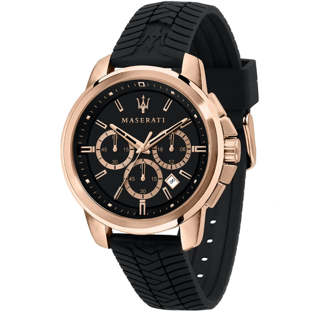 Maserati Successo R8871621012 Rose Gold Black Dial Rubber Men's Watch