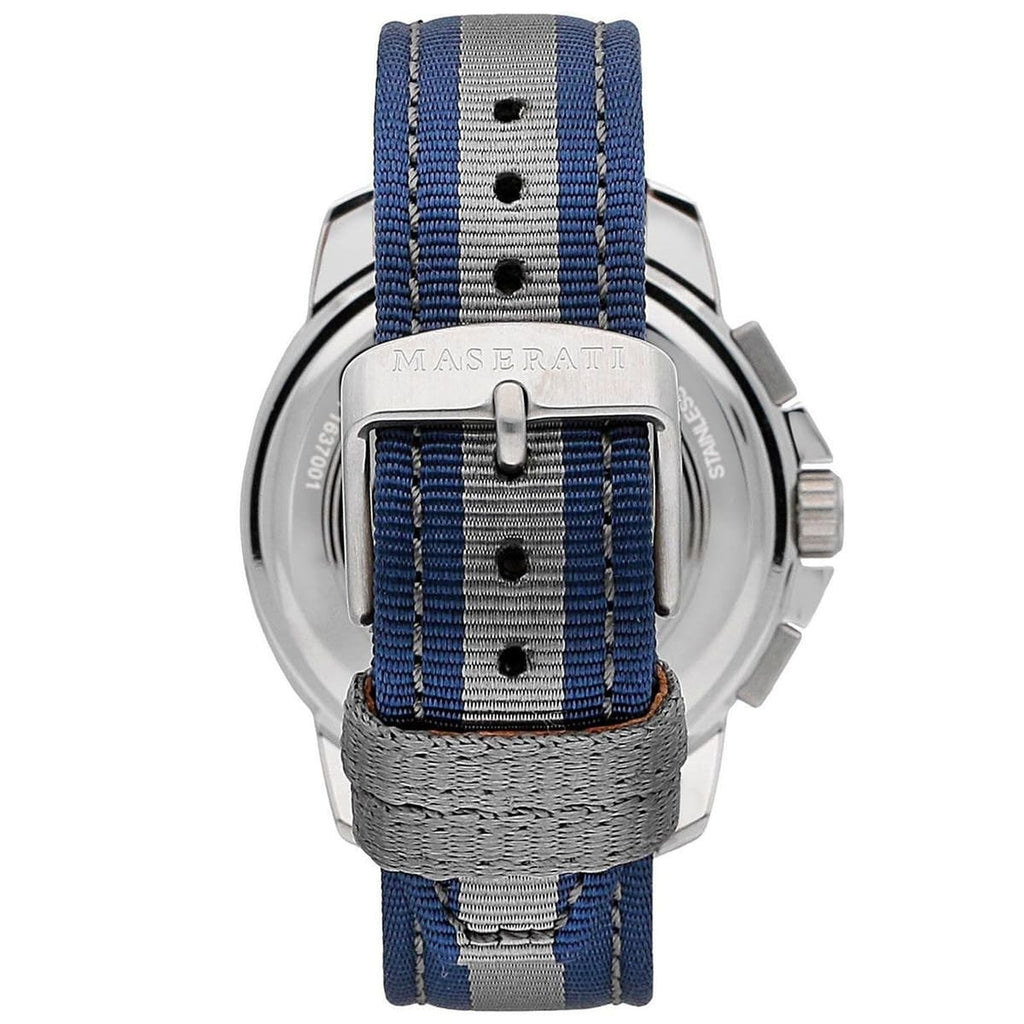 Maserati Royale R8871637001 Silver-Tone Blue Dial Fabric Strap Men's Watch
