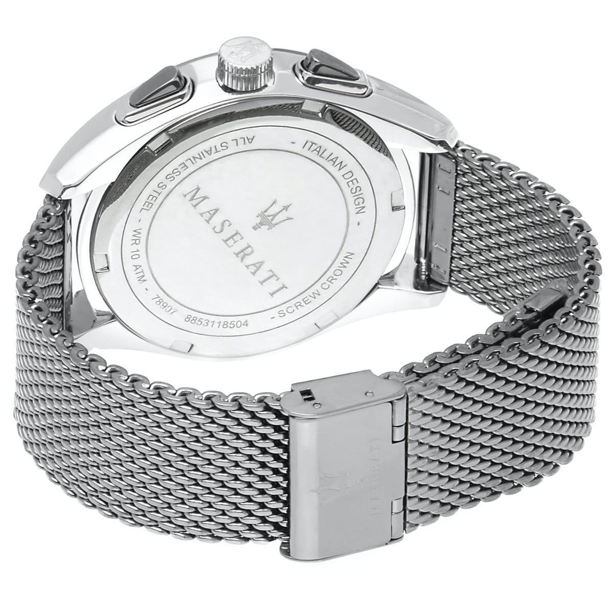 Maserati Traguardo R8873612005 Men's Silver Mesh Strap Black Chronograph Watch