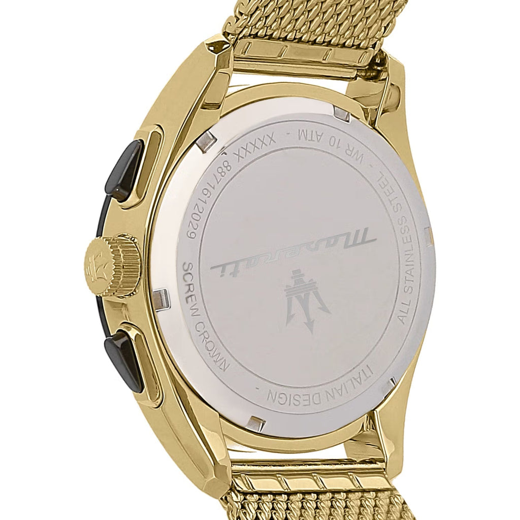Maserati Traguardo R8873612010 Gold-Tone Black Dial Mesh Men's Watch