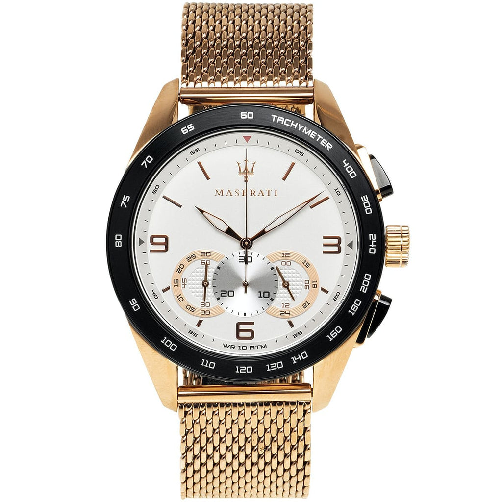Maserati Traguardo R8873612011 Rose Gold Mesh White Racing Dial Men's Watch