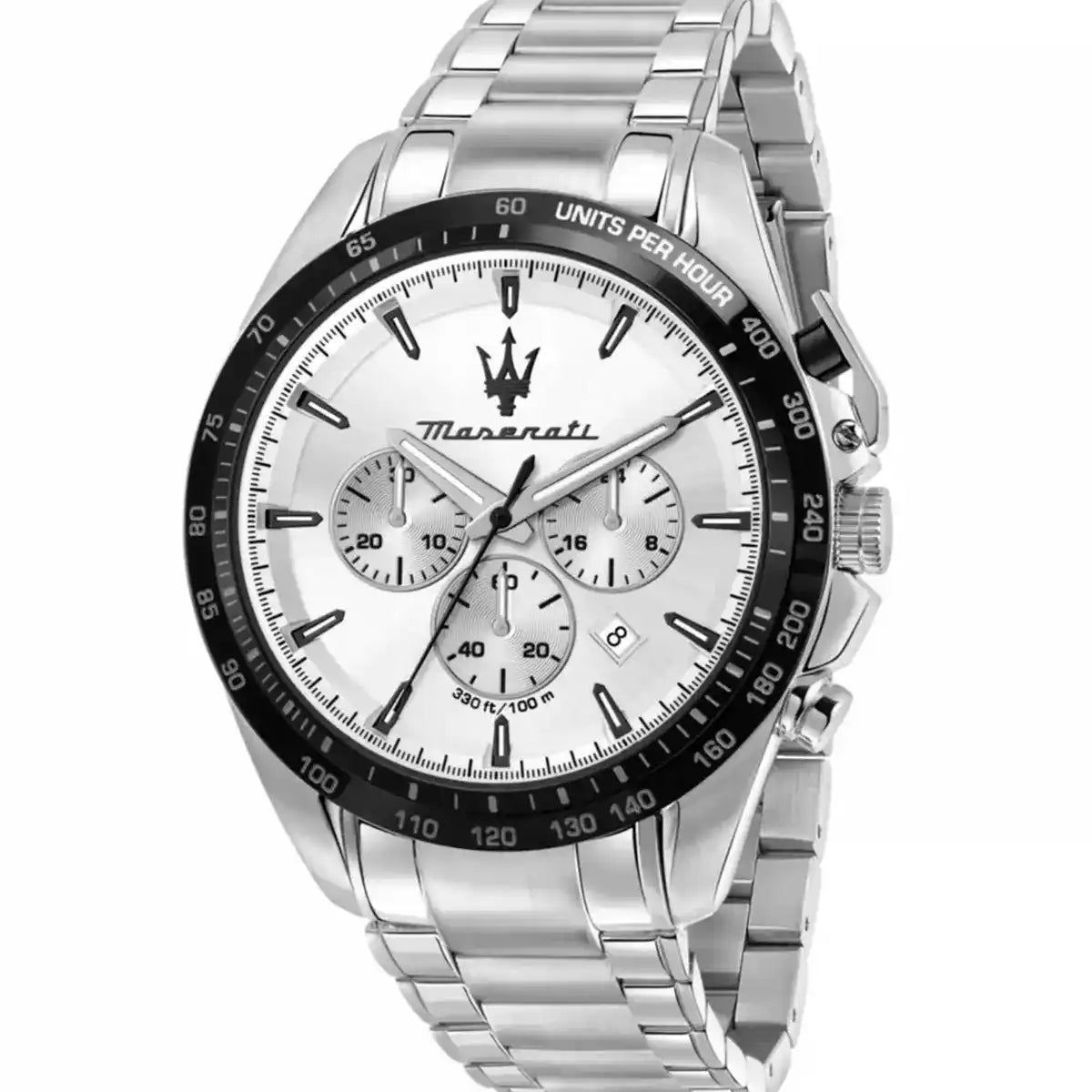 Maserati Traguardo R8873612049 Silver Case White Dial Black Bezel Watch
