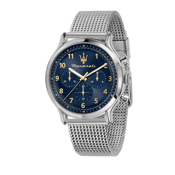 Maserati Epoca R8873618022 Silver-Tone Blue Sunray Dial Mesh Men's Watch