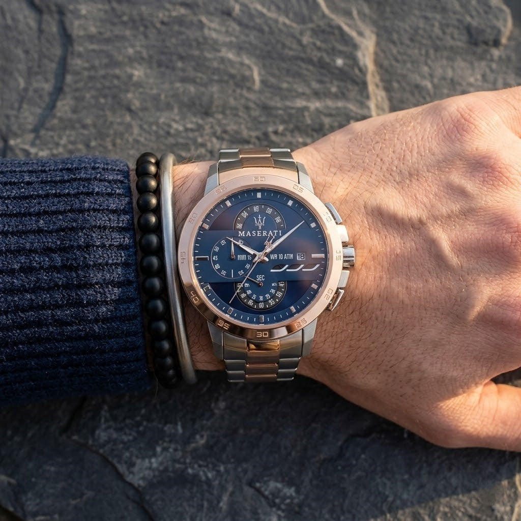 Maserati Ingegno R8873619002 Two-Tone Rose Gold Blue Dial Men's Watch