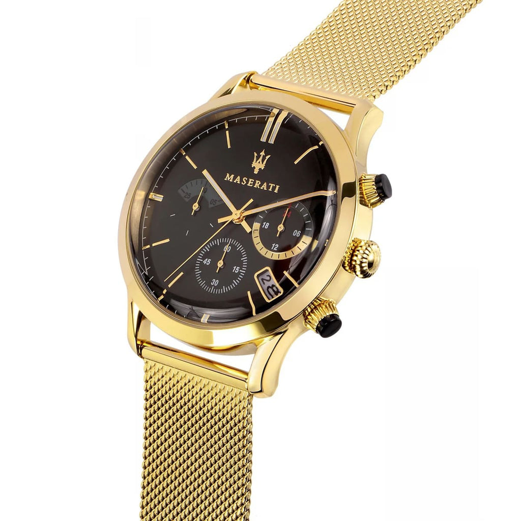 Maserati Ricordo R8873633003 Gold-Tone Black Sunray Dial Mesh Men's Watch