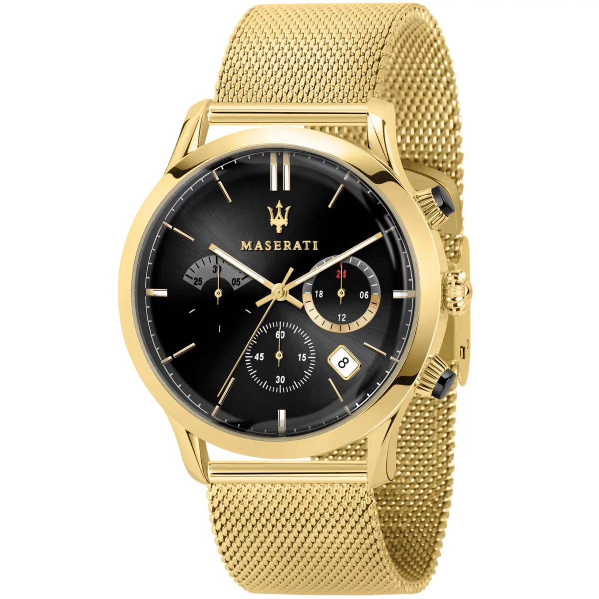 Maserati Ricordo R8873633003 Gold-Tone Black Sunray Dial Mesh Men's Watch