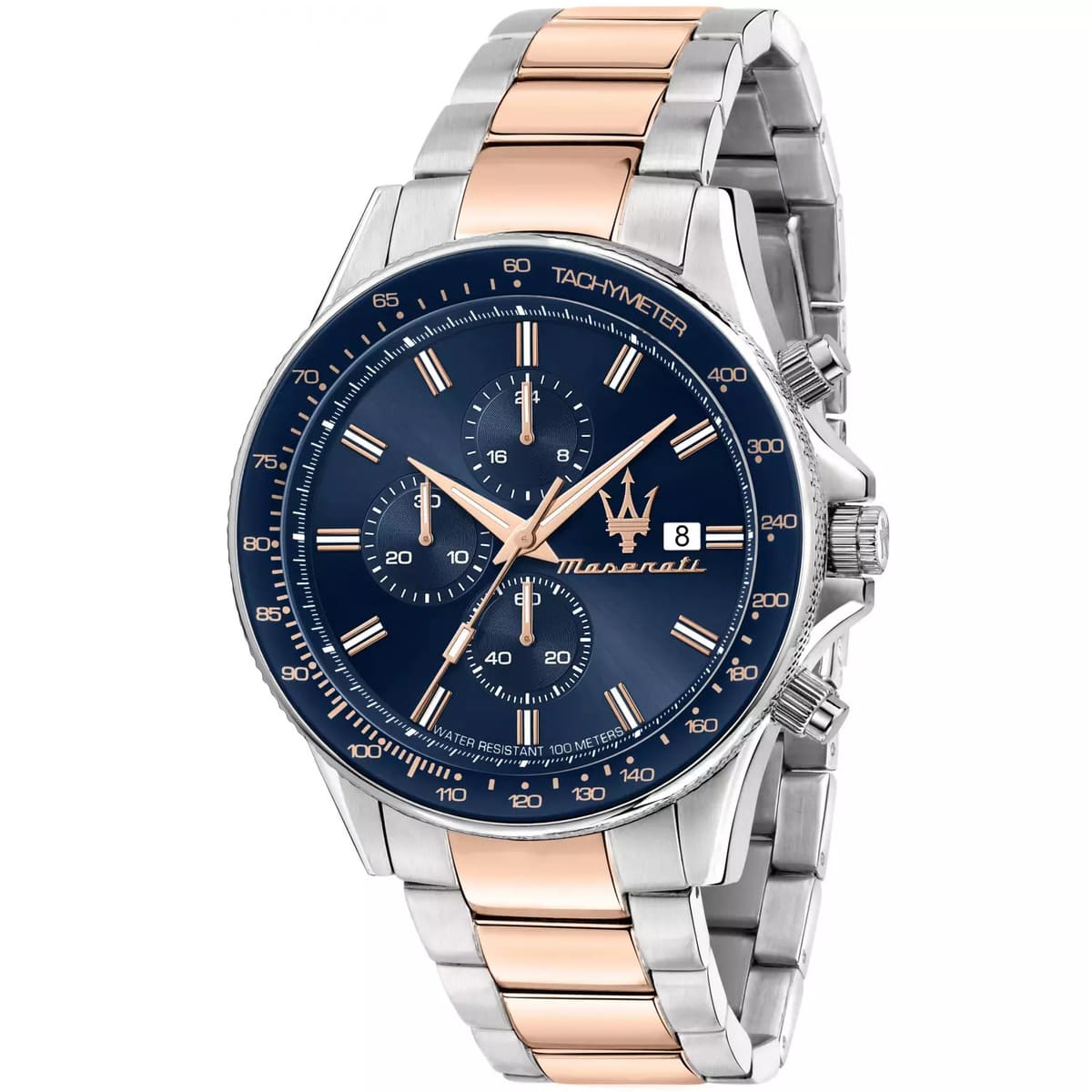 Maserati Sfida Chronograph R8873640012 Two-Tone Rose Gold Blue Dial Watch