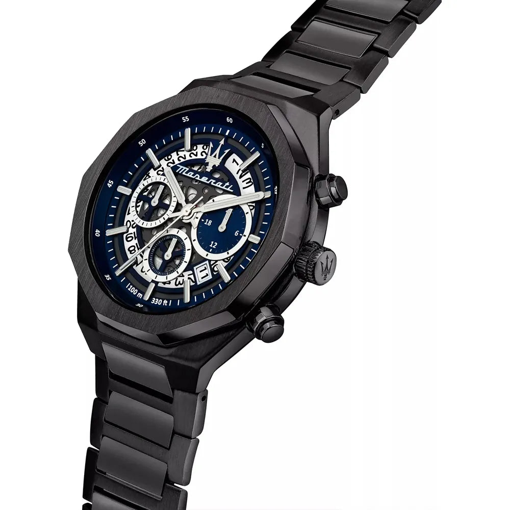 Maserati Stile R8873642012 Gunmetal Grey Blue Skeleton Men's Watch