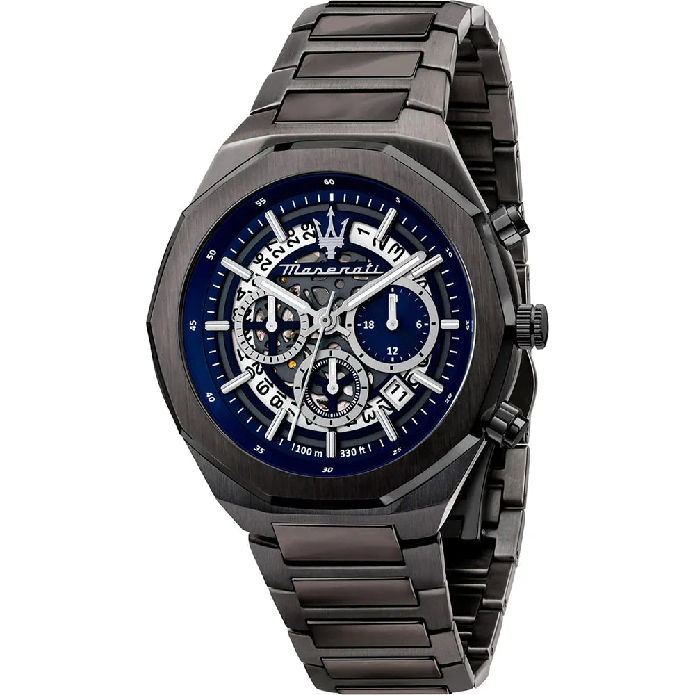 Maserati Stile R8873642012 Gunmetal Grey Blue Skeleton Men's Watch