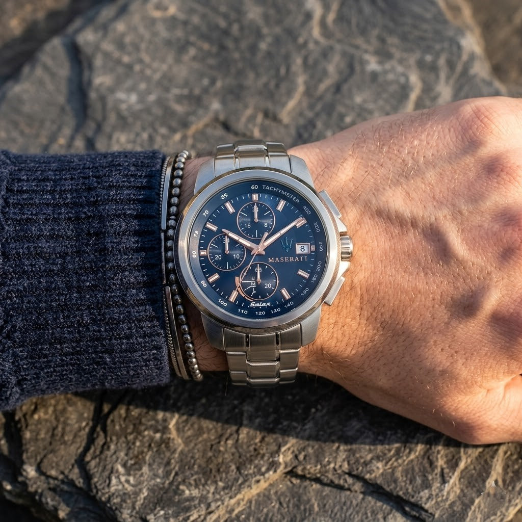 Maserati Successo Solar R8873645004 Silver Blue Dial Men's Watch