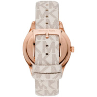 Michael Kors Runway MK6980 Rose Gold Watch with White MK Logo Strap