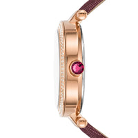 Michael Kors Parker MK2974 Rose Gold Watch with Burgundy Genuine Leather Strap