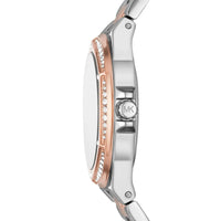 Michael Kors Lennox MK6989 Two-Tone Watch with Crystal Bezel and Silver Dial