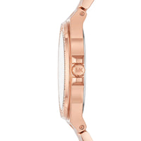 Michael Kors Lennox MK7279 Rose Gold Watch with Crystal Bezel and Silver Dial