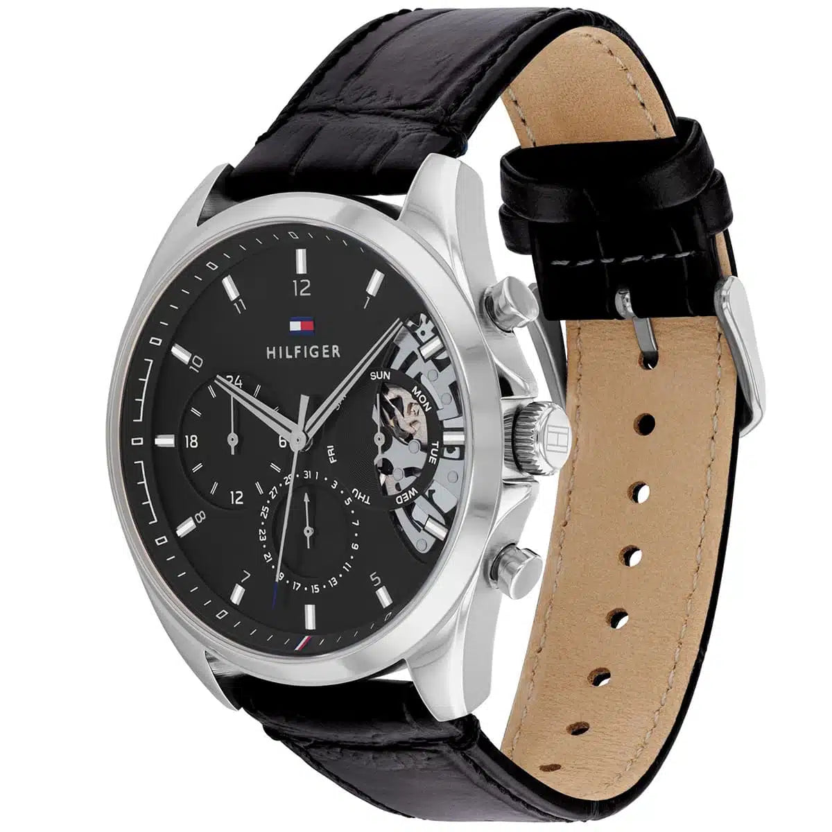 Tommy Hilfiger Damon 1710449 Multi-Function Black Dial Men's Black Leather Watch
