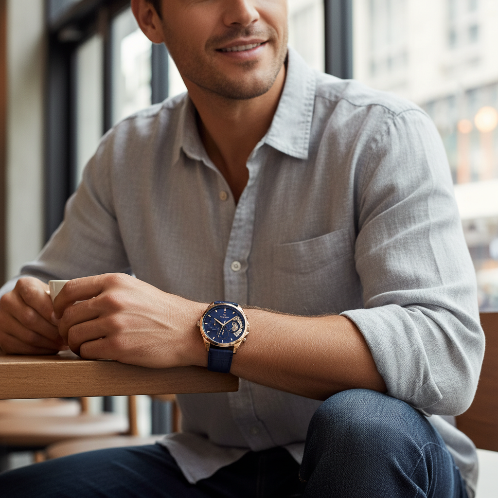 Tommy Hilfiger Damon 1710451 Multi-Function Blue Dial Men's Blue Leather Watch