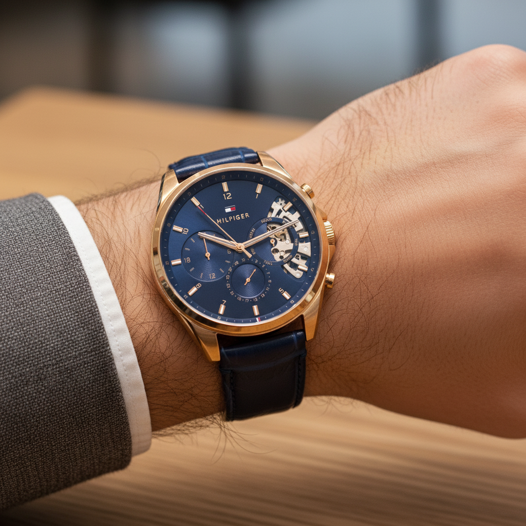 Tommy Hilfiger Damon 1710451 Multi-Function Blue Dial Men's Blue Leather Watch