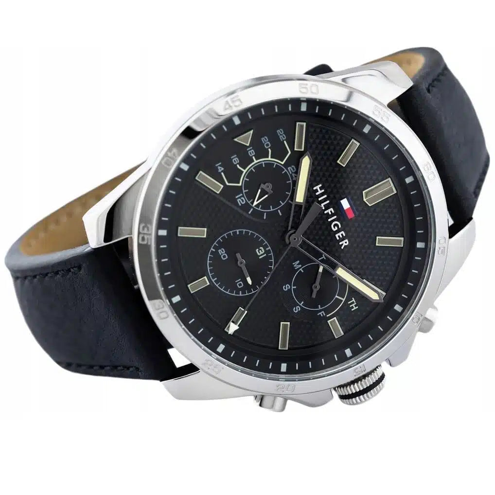 Tommy Hilfiger Oliver 1791563 Multi-Function Black Dial Men's Black Rubber Watch