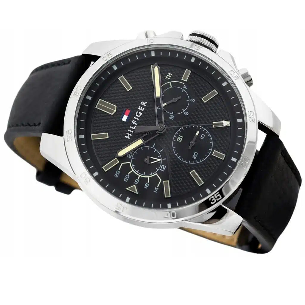 Tommy Hilfiger Oliver 1791563 Multi-Function Black Dial Men's Black Rubber Watch