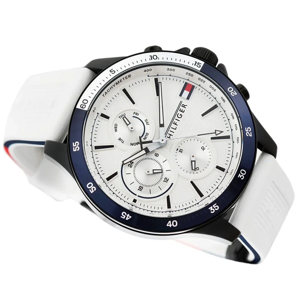 Tommy Hilfiger Bank 1791723 Men's Black Case White Dial Rubber Watch