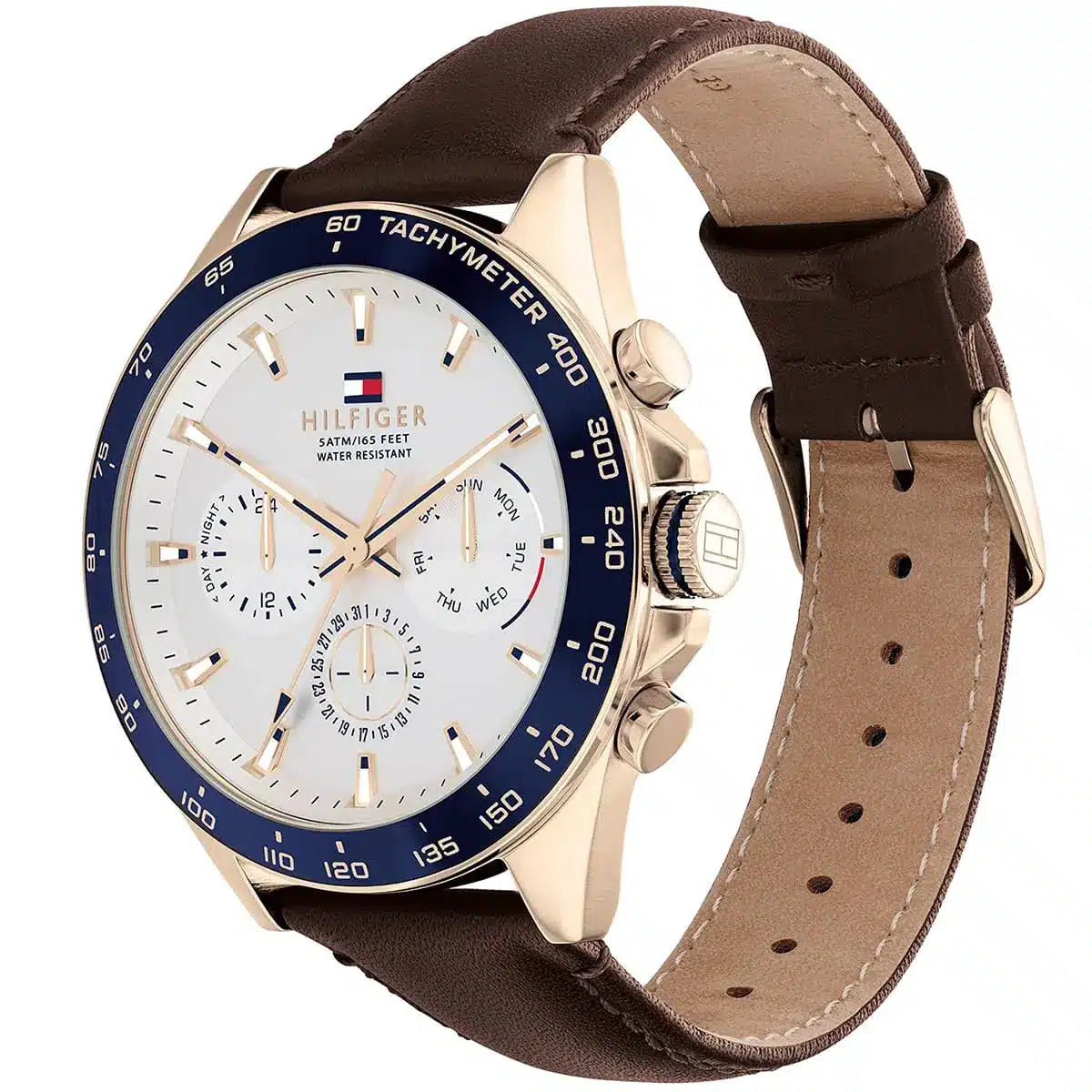 Tommy Hilfiger Damon 1791966 Multi-Function White Dial Men's Brown Leather Watch