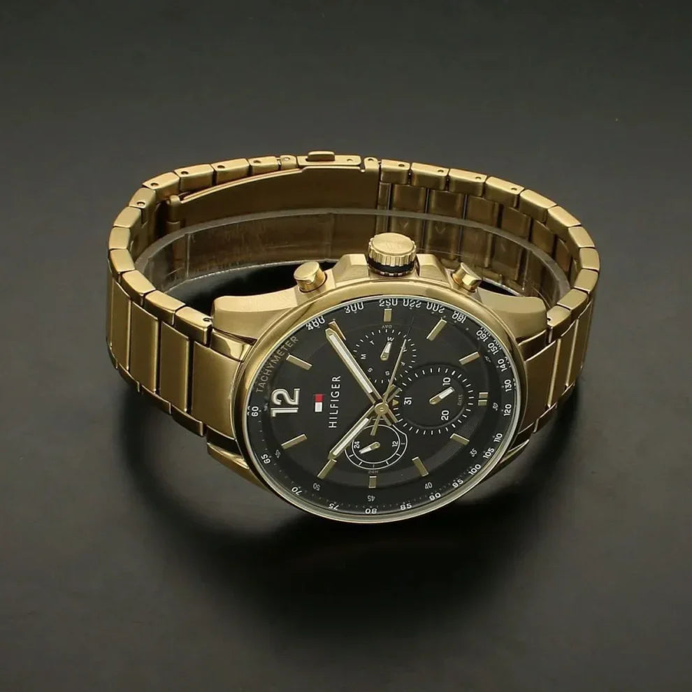 Tommy Hilfiger Damon 1791974 Multi-Function Black Dial Men's Gold-Tone Watch