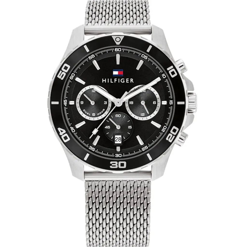 Tommy Hilfiger Jordan 1792092 Silver Mesh Strap Black Dial Men's Watch