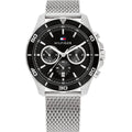 Tommy Hilfiger Jordan 1792092 Silver Mesh Strap Black Dial Men's Watch