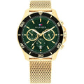 Tommy Hilfiger Jordan 1792093 Gold Mesh Green Dial Dual Time Men's Watch